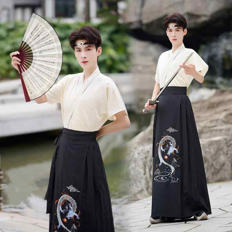 漢服 メンズ 馬面スカート 刺繍 中国風 古風 エレガント 優雅 軽やか 普段使い ステージ衣装 イベント..