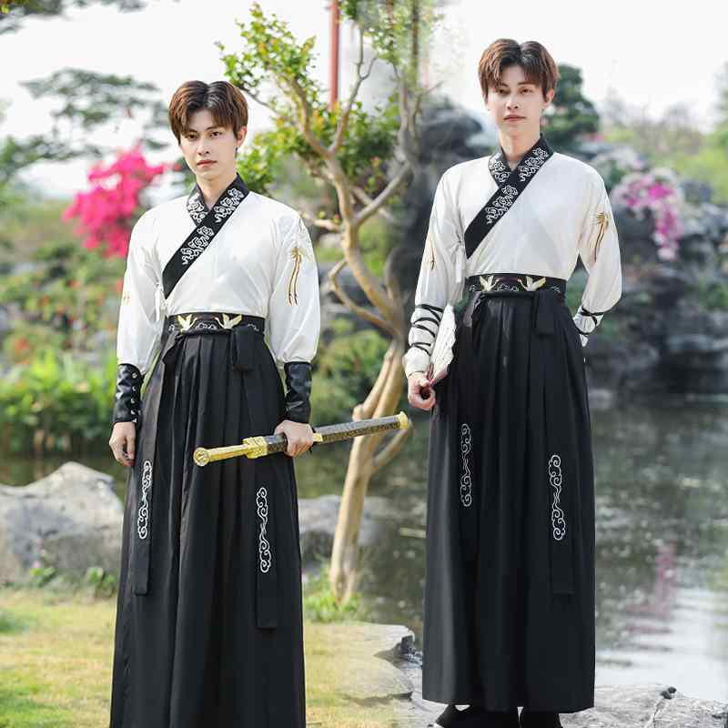 漢服 男女兼用 ユニセックス 中国風 刺繡 武侠スタイル 貴公子 学生 青年 チーム 団体 舞台 演劇 コス..