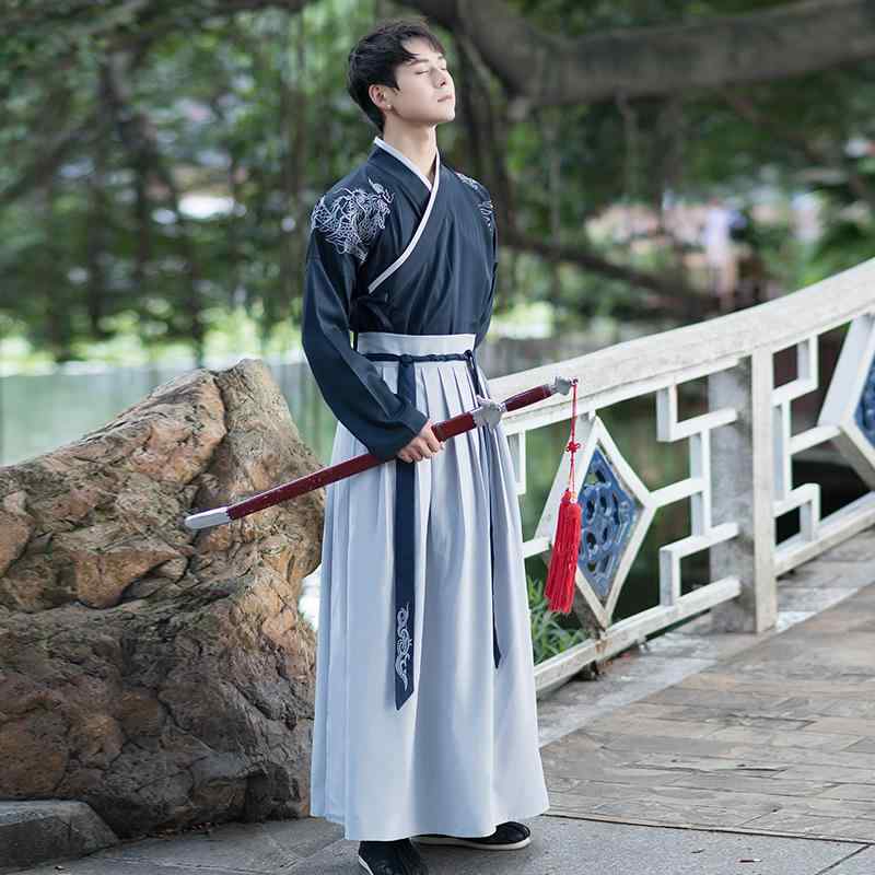 漢服 メンズ 雲柄 刺繡 龍柄 交領 ロングケープ トップス 襦裙スカート セットアップ 武侠風 普段使い ..