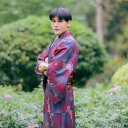 着物 メンズ 男性用 伝統 武士 紳士服 正装 和装 シワになりにくい素材 ポリエステル 紫紅色 フォーマル 和風 衣装 イベント 祭り 快適