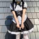 コスプレ 衣装 レディース 女性用 ハロウィン イベント ロリータ ゴスロリ メイド服 ワンピース ドレス 白黒 モノトーン フリル ロング丈 ポリエステル 綿混 仮装 コスチューム かわいい 甘め