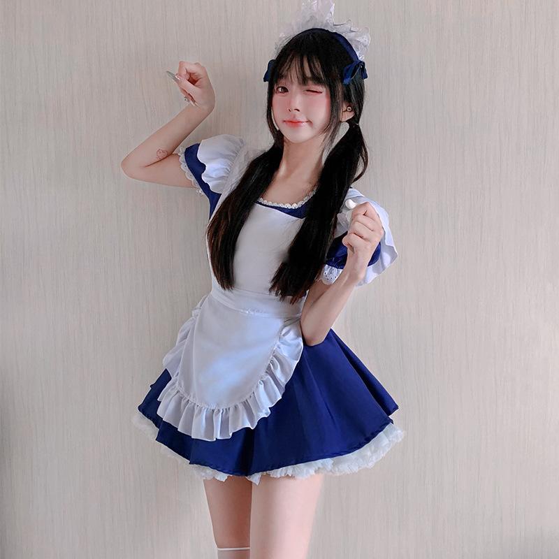ワンピース レディース 天使 メイド服 かわいい ロリータ ドレス 復刻 コスプレ 衣装 和風 紺色 ポリエステル イベント 仮装