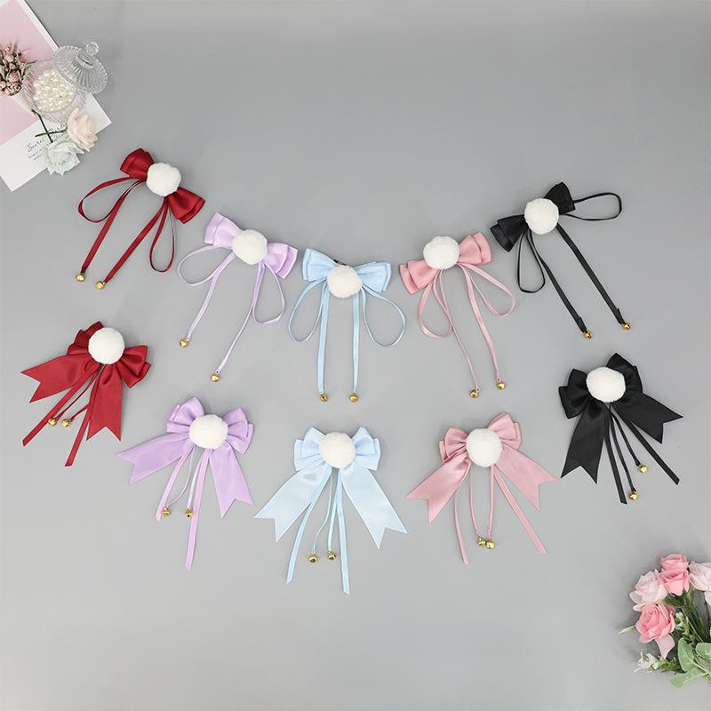 ヘアクリップ レディース 手作り かわいい ロリータ ヘッドドレス リボン ポンポン ペア 布製 髪飾り 甘め ドール系 前髪 サイド コスプレ イベント