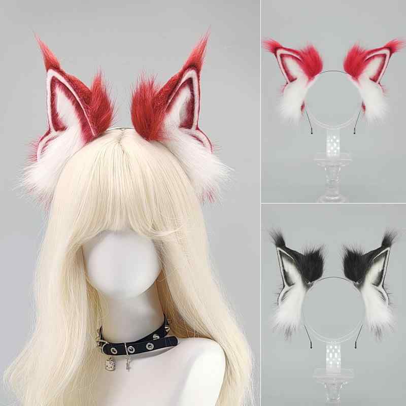 頭飾り ユニセックス ハロウィン コスプレ イベント コスチューム グッズ 吸血鬼 悪魔 ケモ耳 オオカミ耳 カチューシャ ふわふわ ファー ハンドメイド 暗黒 パンク サブカルチャー
