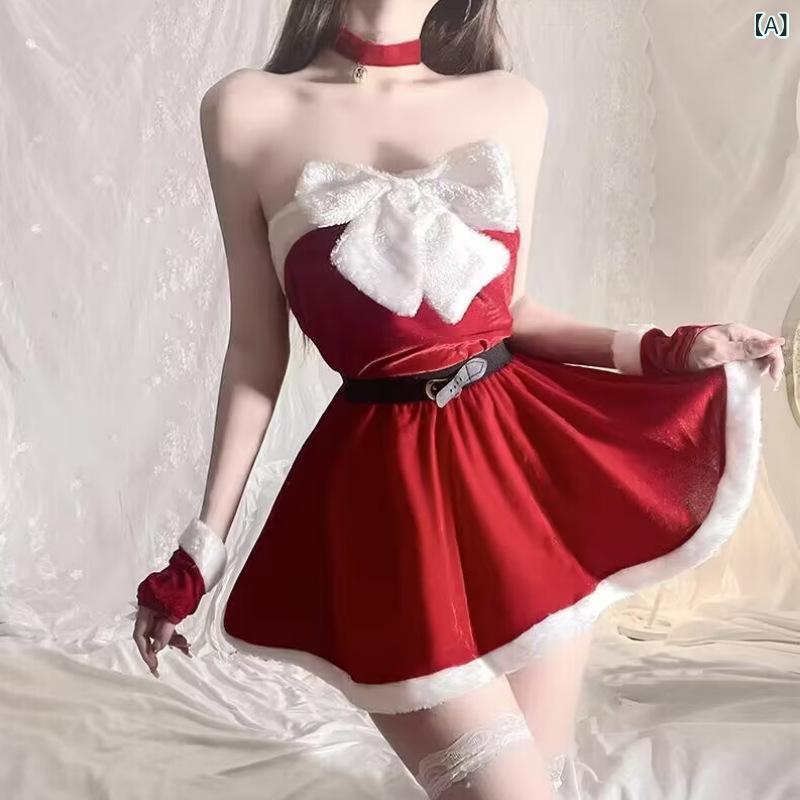 クリスマス ドレス レディース 大人用 ベアトップ ミニスカート セットアップ レッド パーティー イベント 仮装 ポリエステル かわいい スウィート
