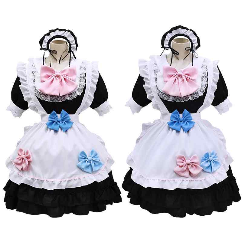 メイド服 レディース ロリータ ワンピース コスプレ 衣装 女性用 日系アニメ風 ドレス 白 黒 清楚 スイート かわいい イベント ハロウィン 仮装 ポリエステル 綿混