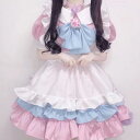 ワンピース レディース ロリータ 猫 メイド服 ピンク ブルー ポリエステル 綿混紡 ゲーム アニメ コスプレ 衣装 セット 春夏 清楚 スイート かわいい