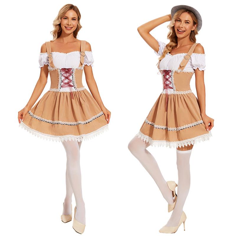 コスチューム レディース ハロウィン ドイツ オクトーバーフェスト カーニバル パーティー ビールガール ワンピース セット ポリエステル 民族衣装風 欧米風
