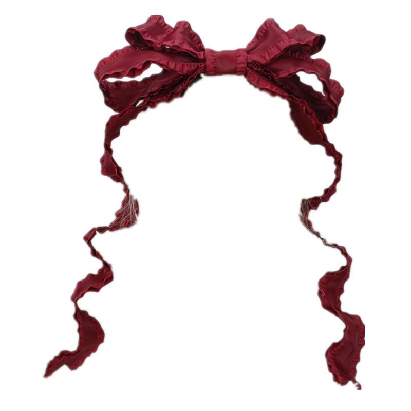 髪飾り ボルドー ワインレッド リボン ヘアクリップ カチューシャ レトロ ヴィンテージ アンティークドール風 かわいい フェミニン ガーリー 普段使い デイリーユース