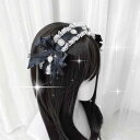 ヘアアクセサリー レディース 地雷系 量産型 ロリータ系 かわいい ハート ラインストーン リボン レース カチューシャ ヘッドドレス 黒白 ブラック 普段使い イベント 華やか