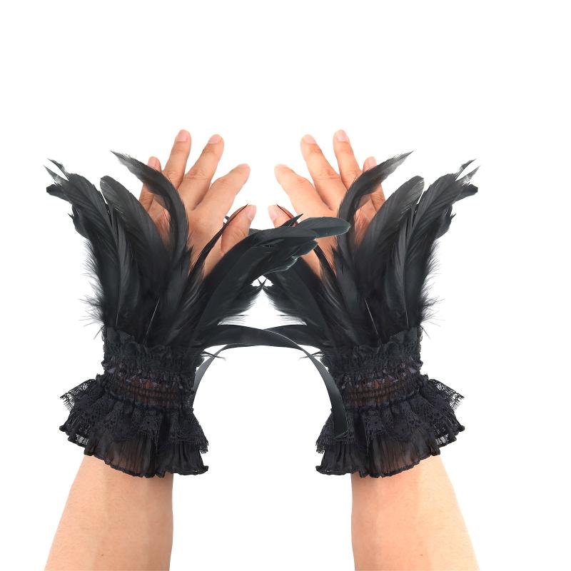 アームカバー 女性用 フェザー レース ゴシック調 ハロウィン ダンスパーティー リストバンド風 グローブ 手首飾り レトロ ファッション小物 コスプレ イベント 華やか