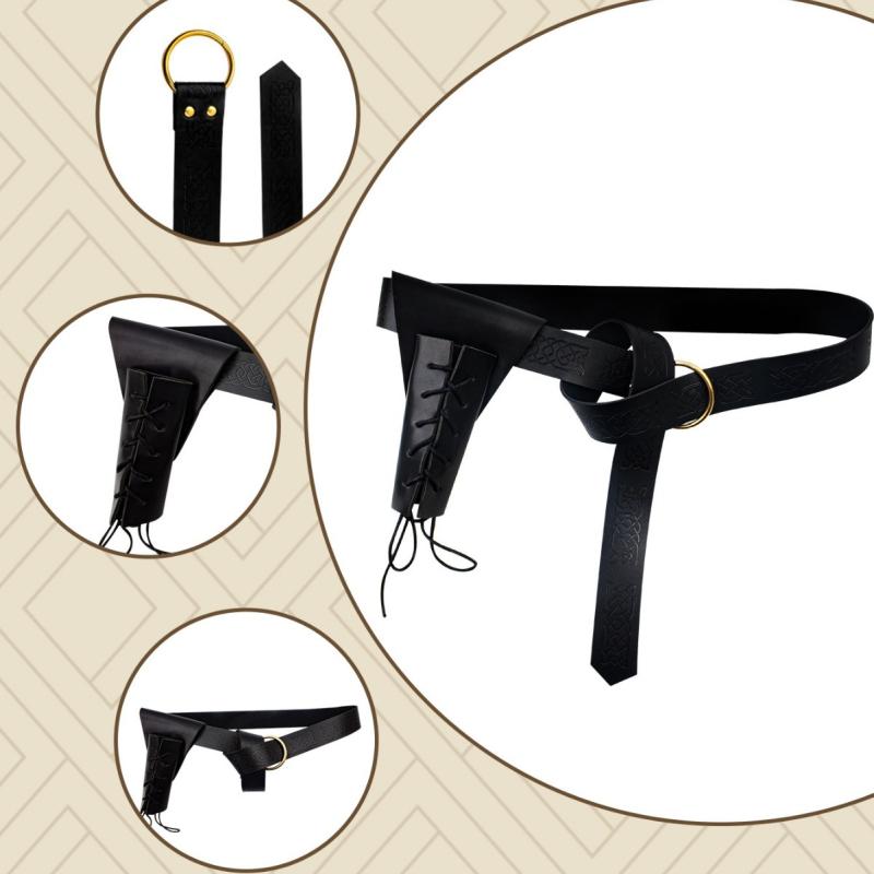 コスプレ ベルト メンズ 男性用 中世 騎士 レトロ ヴィンテージ 型押し エンボス加工 取り外し可能 剣鞘 ソードホルスター バイキング ルネサンス 舞台用小道具 演劇小物 仮装 イベント ブラック ブラウン