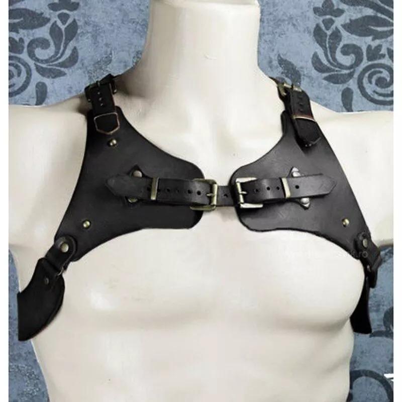 Character Clothes - コスプレ 中世 ルネッサンス 欧米風 ファンタジー レトロ レザー ショルダー ハーネス ベルト 大人用 衣装 アクセサリー 黒 ダークブラウン ライトブラウン