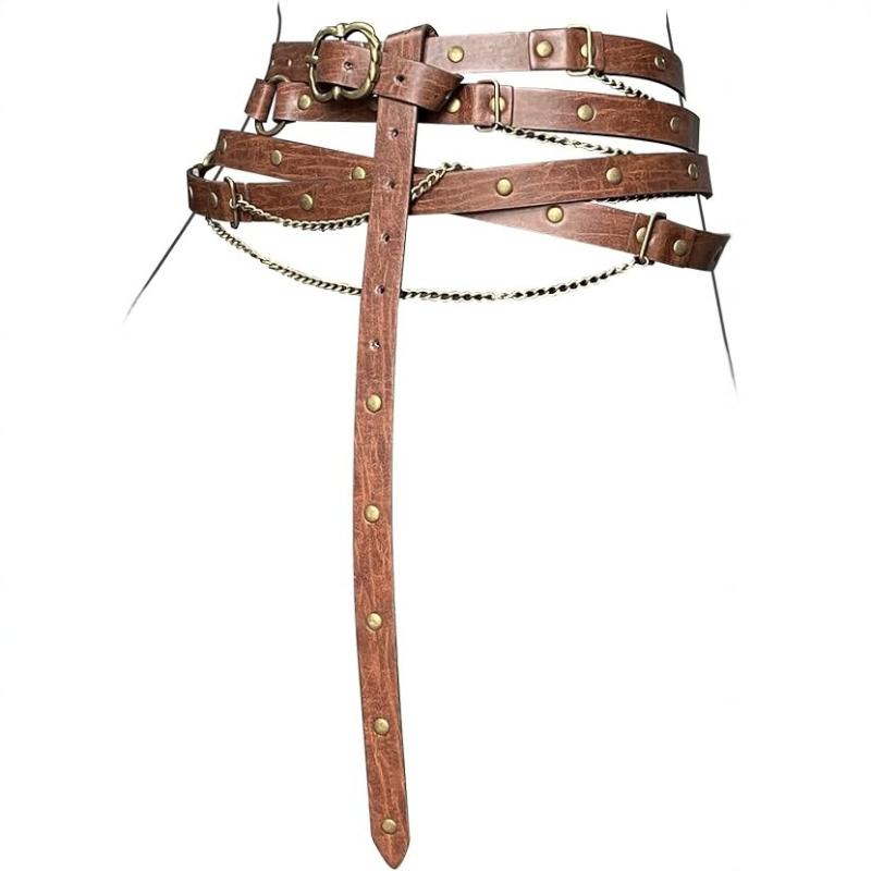 ウエストベルト レディース 欧米風 個性的 パンクスタイル ストリート カジュアル ファッション小物 アクセサリー ボディチェーン レザーベルト 取り外し可能 ...