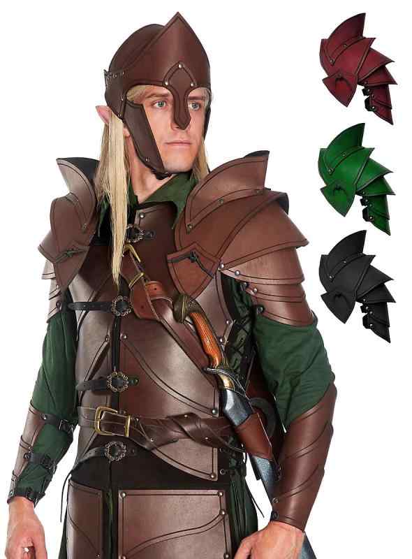 ショルダーアーマー 中世 レトロ ヴィンテージ風 多層 レザー スタッズ 両肩 肩当て ブラック レッド ..