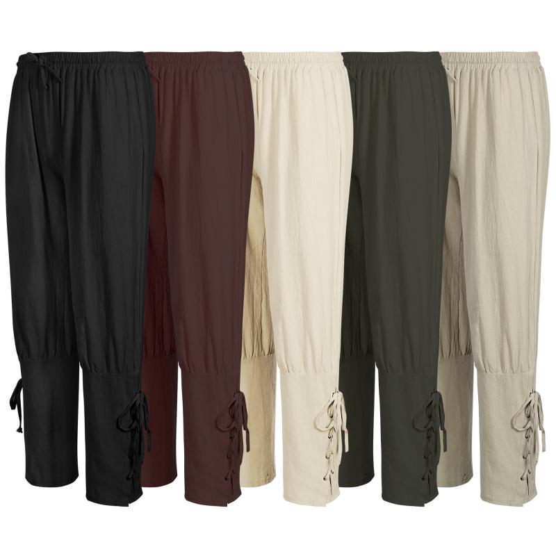 コスプレ衣装 メンズ 男性用 中世 レトロ パイレーツ 海賊 舞台 演劇 イベント 仮装 編み上げパンツ ボトムス 綿麻 ポリエステル 黒 オフホワイト 緑 ワインレッド