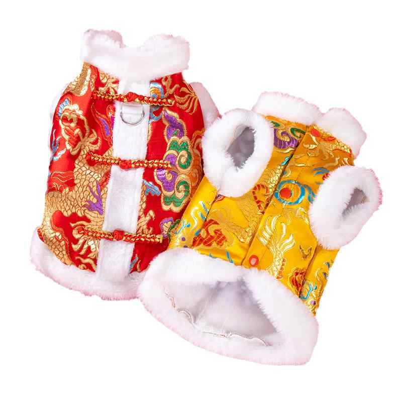 ペット服 犬 猫 お正月 新年 龍袍 龍の衣装 冬用 防寒 あったか コスプレ 変身 和風 皇帝 ペットウェア..