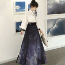 漢服 レディース 改良 中国風 明朝風 オリジナルデザイン 古典柄 ブラウス 馬面スカート セットアップ ポリエステル 春夏