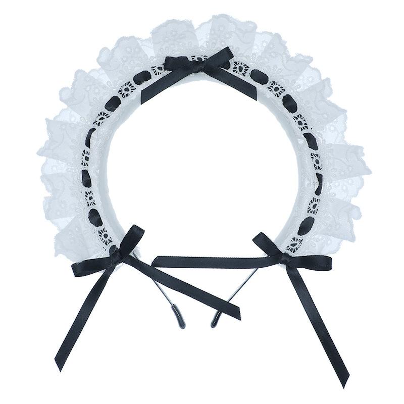 ヘッドドレス レディース ロリータ メイド服 二次元アニメ風 コスプレ レース リボン カチューシャ かわいい スイート 布製 ハンドメイド 黒 ワインレッド