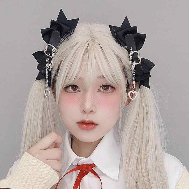 ヘアアクセサリー レディース ゴシックロリータ パンク 地雷系 JKスタイル ハート リボン ハンドメイド..