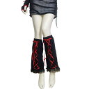 レッグウォーマー レディース Y2Kファッション レトロ バイカラー 赤い紐 クロス 紐編み ミドル丈 ポリエステル カジュアル ストリート ダンス 春夏 足元カバー
