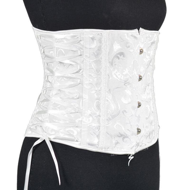 コルセット レディース 23cm ショート丈 4段ホック ボーン入り ロリータ レースアップ フリル 鹿角エン..