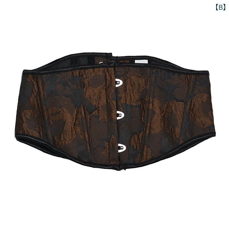 コルセット レディース レトロ調 油絵風 浮き彫り エンボス加工 ショート丈 ウエストマーク フィッシュボーン 3段ホック ワイドベルト スタイルアップ くびれ 着痩せ効果 ポリエステル ファッション小物 イエロー ブラウン 3