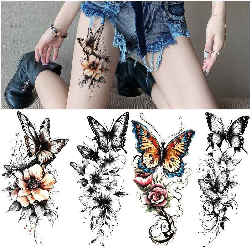 タトゥーシール ビッグサイズ カラフル 蝶 アニマル 狼 ライオン 防水 使い捨て 水転写 リアル 刺青デザイン(x2)