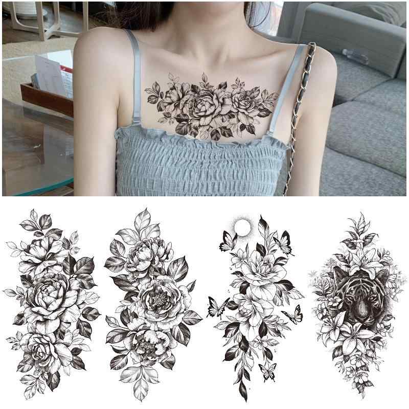 タトゥーシール 水転写 フェイクタトゥー リアル 刺青シール 腕 肩用 花柄 ダーク系 フラワー モノクロ パーティー イベント コスプレ 仮装 大判 防水 セ...