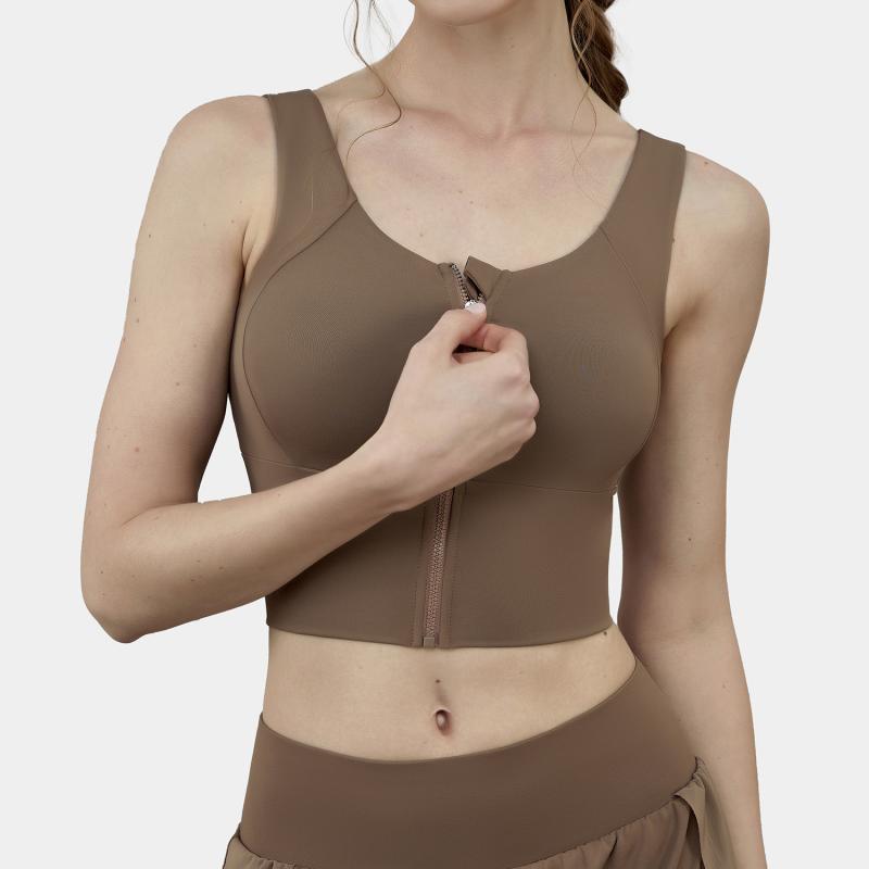 スポーツブラ レディース フロントジップ ハイサポート 揺れ防止 衝撃吸収 美背 パッド入り バックホッ..