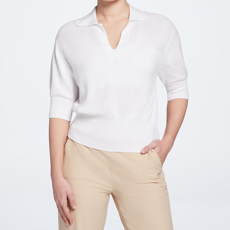 トップス レディース 女性用 ゴルフ ポロシャツ 半袖 ショートスリーブ ポリエステル 混紡 ニット 白 ..