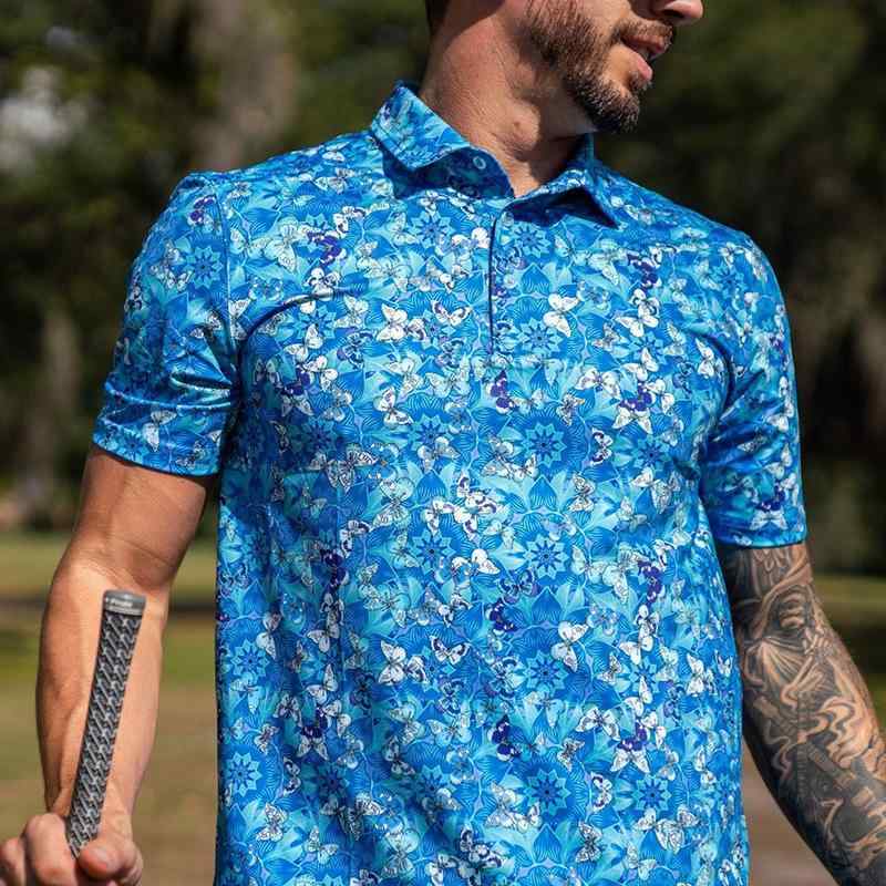 ポロシャツ メンズ 男性用 ゴルフウェア 花柄 半袖 吸汗速乾 昇華プリント ポリエステル カジュアル ス..