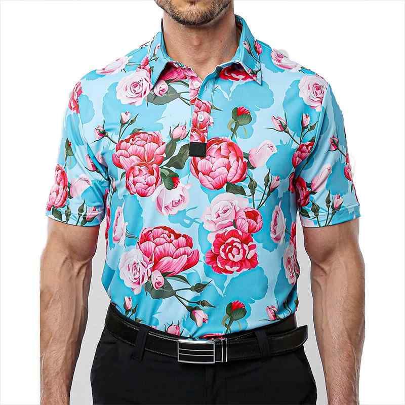 ポロシャツ メンズ 男性用 ゴルフウェア スポーツウェア 吸湿速乾 襟付き 花柄 ボタニカル柄 通気性 軽..