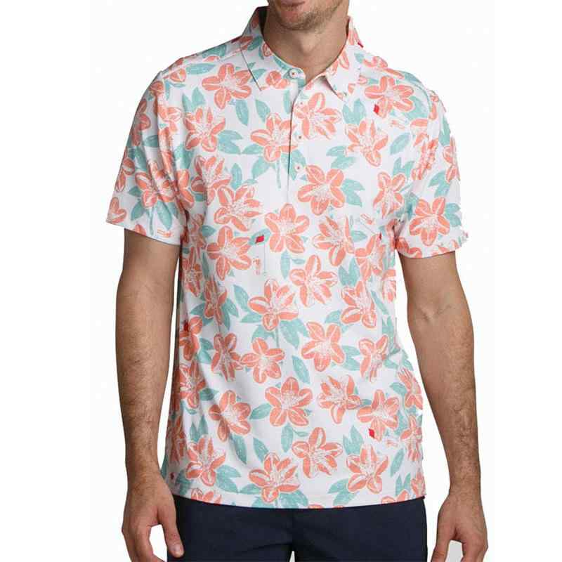 ゴルフ ポロシャツ メンズ 男性用 花柄 半袖 トップス 4WAYストレッチ 軽量 吸汗速乾 通気性 快適 ポリ..