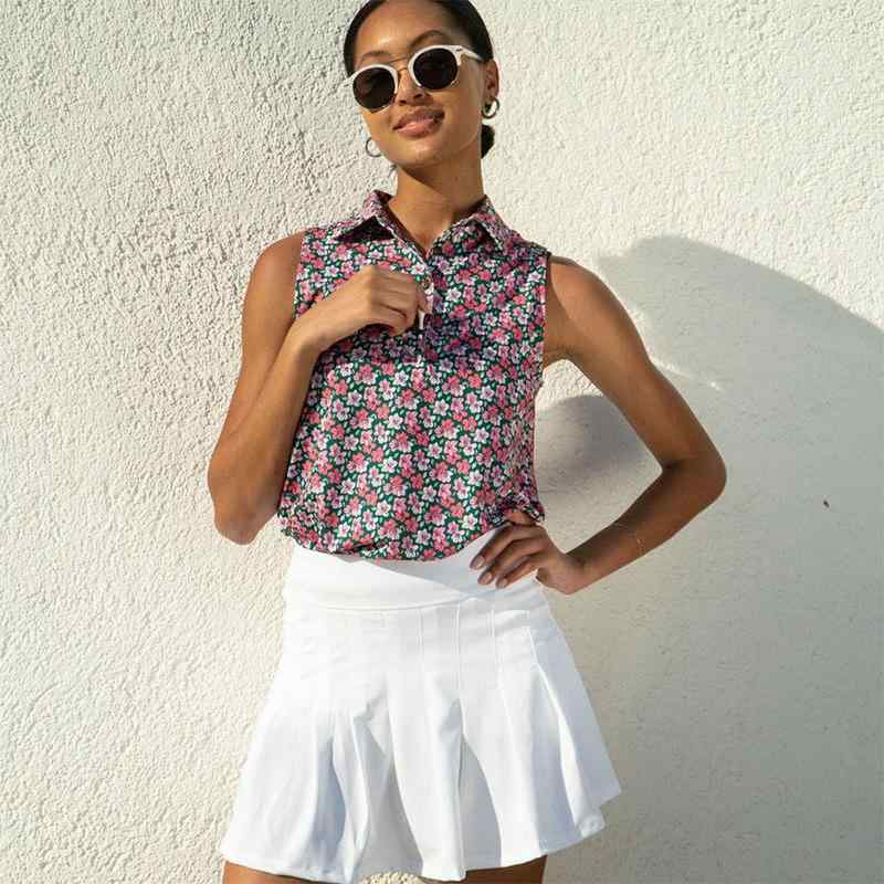 ゴルフ ポロシャツ レディース ノースリーブ スリムフィット ポリエステル メッシュ 接触冷感 吸湿速乾..