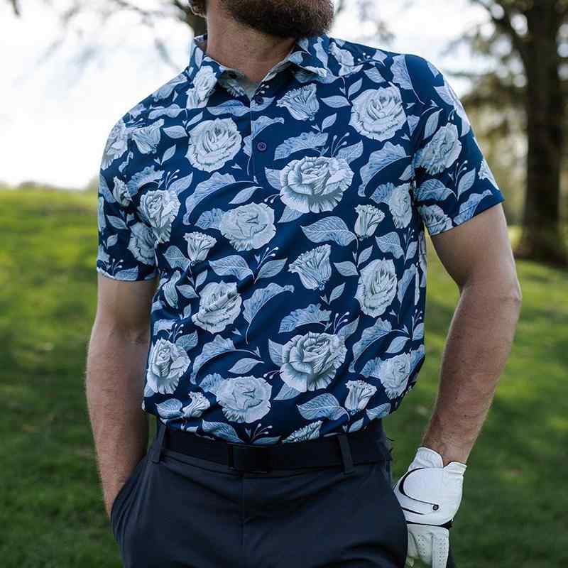 ゴルフ ポロシャツ メンズ 花柄 ポリエステル 吸汗速乾 通気性抜群 高機能素材 トレーニング ランニン..