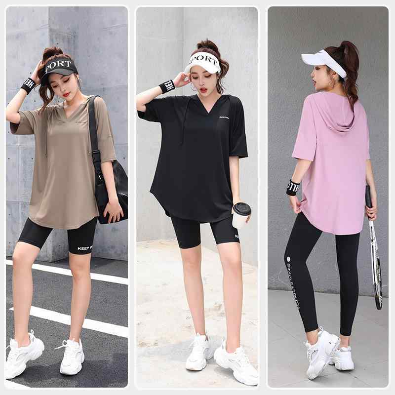 スポーツウェア レディース フード付き 半袖 Tシャツ ゆったり 体型カバー 通気性 ポリエステル 春夏 ランニング ヨガ ジム フィットネス トレーニング 普段使い ルームウェア