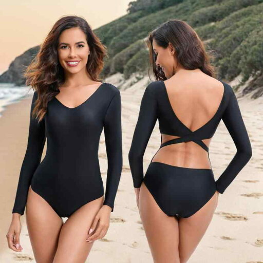 水着 レディース ワンピース 長袖 ラッシュガード UVカット 紫外線対策 マリンスポーツ プール 体型カバー 速乾 高伸縮 ブラック 水着 レディース ワンピース 長袖 ラッシュガード UVカット 紫外線対策 マリンスポーツ プール 体型カバー 速乾 高伸縮 ブラック