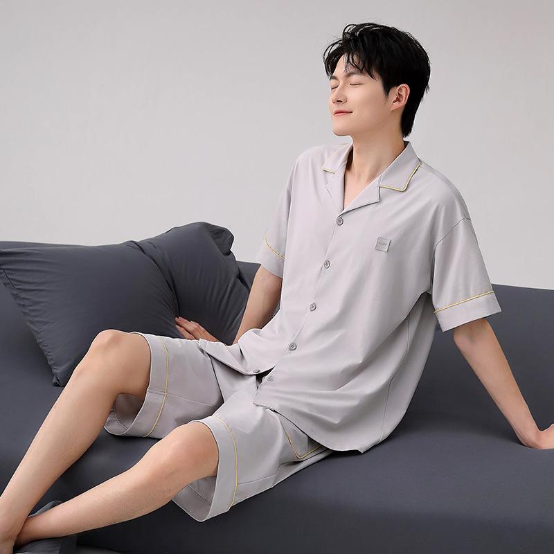 パジャマ メンズ 春夏 接触冷感 半袖 開襟シャツ 上下セット 綿100% ルームウェア 薄手 ショートパンツ 通気性 伸縮性 快適 カジュアル 男性用