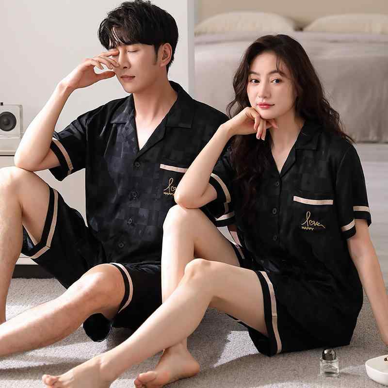 ルームウェア カップル ペア メンズ レディース パジャマ 春夏 接触冷感 薄手 涼感 通気性 伸縮性 シルクタッチ 高級感 カップ付き 半袖 ショートパンツ 部屋着