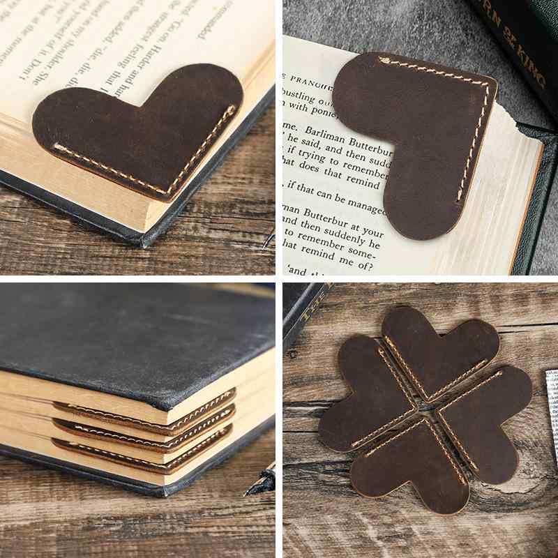 しおり レトロ クレイジーホースレザー 手作り ハート型 本革 おしゃれ ブッククリップ ページ固定 読書 グッズ プレゼント ギフト ブラウン グリーン ワイ...