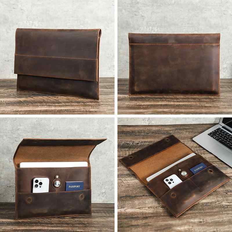 ノートPC スリーブケース MacBook Pro 本革 クレイジーホースレザー AirTagポケット マグネット開閉 保..