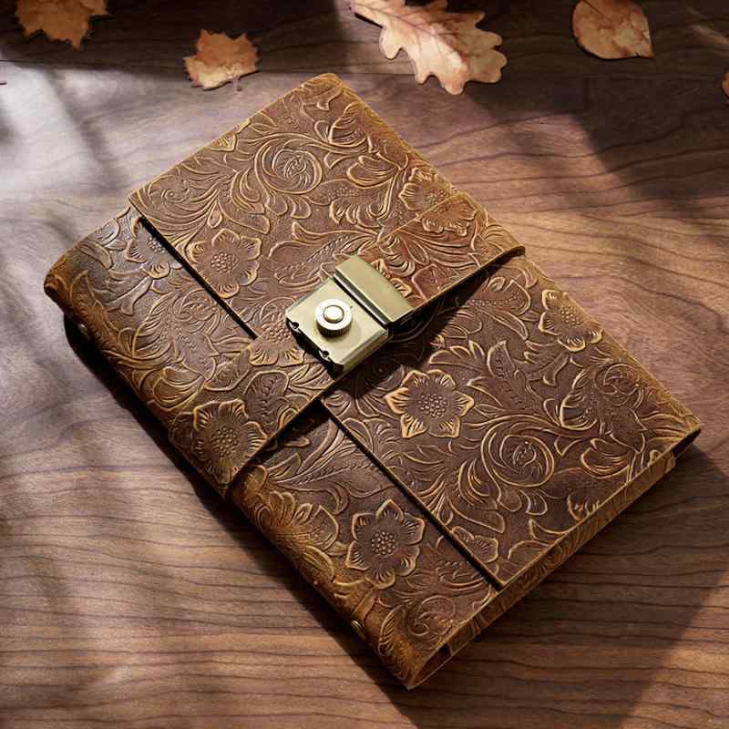 システム手帳 A5 本革 パスワードロック 牛革 ブラウン ヴィンテージ アンティーク調 ハンドメイド 日記帳 スケッチブック ノート 高級感