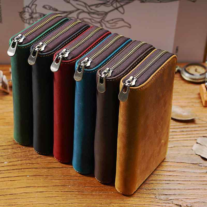 ペンケース クレイジーホースレザー 牛革 本革 高級感 ファスナー 大容量 3本差し カード収納 男女兼用..