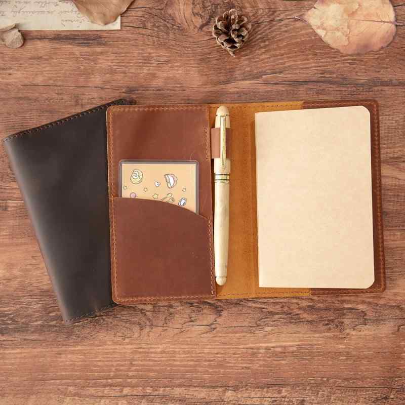 ノート 手帳 牛革 本革 レザー 旅行用 ビジネス プライベート 日記帳 メモ帳 ヴィンテージ レトロ アンティーク調 手作り ハンドメイド オリジナル ブラウン ダークブラウン