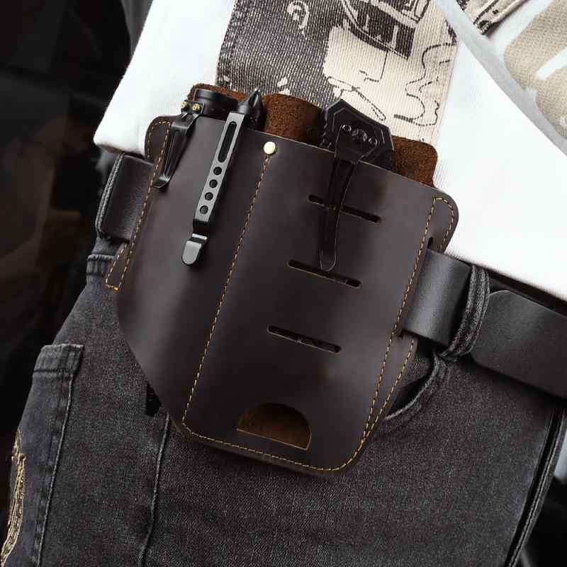 ウエストバッグ メンズ 牛革 本革 EDC タクティカル ツール収納 ナイフシース フラッシュライト タクテ..
