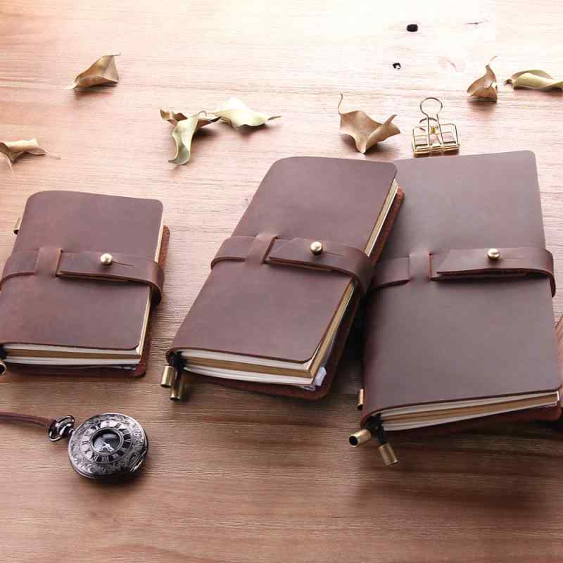 手帳 本革 牛革 手作り ハンドメイド ルーズリーフ システム手帳 旅行用 携帯用 日記帳 ノート レトロ ヴィンテージ アンティーク調 高品質用紙 ブラウン系