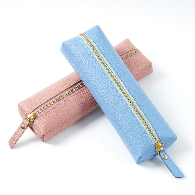 ペンケース 男女兼用 学生向け 牛革 本革 ライチ型押し 韓国風 ファスナー付き シンプル おしゃれ 筆箱..