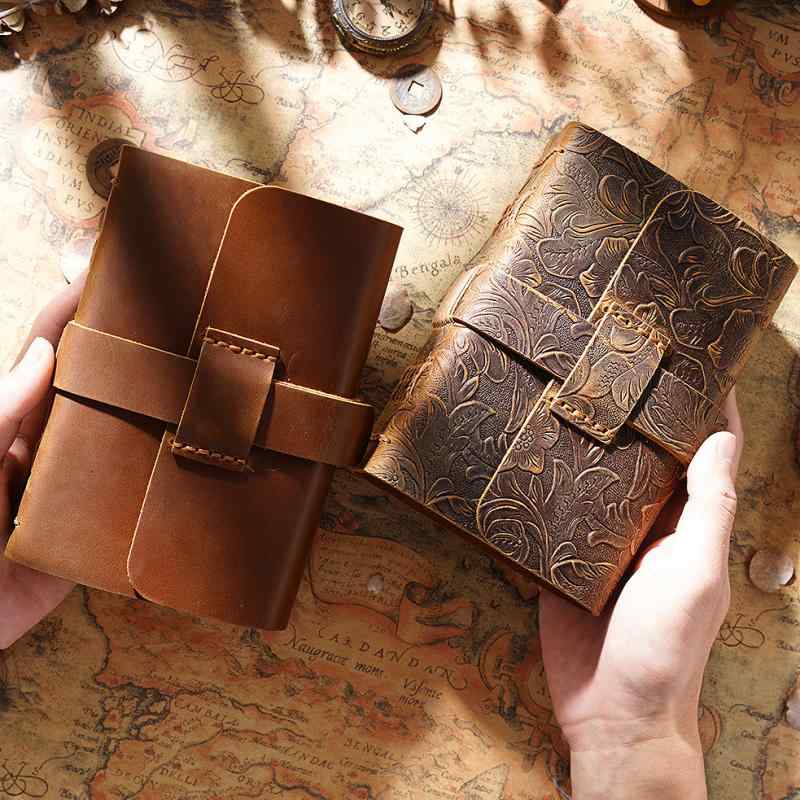 手帳 オリジナルデザイン 本革 牛革 厚手 レトロ アンティーク 手作り 日記帳 ルーズリーフ バインダー ドウリング紙 プレゼント クレイジーホースレザー ブラウン