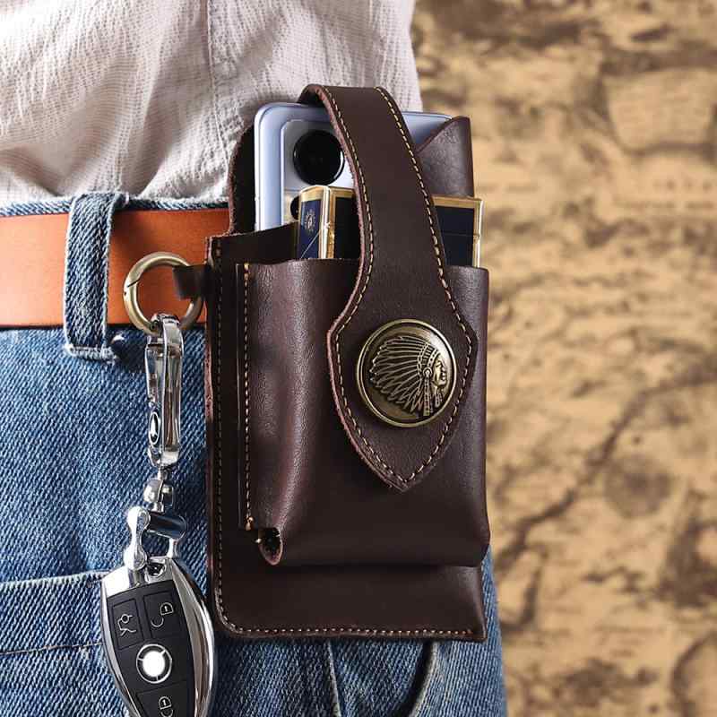 ウエストポーチ メンズ 本革 植物タンニンなめし革 牛革 個性的 スマートフォン収納 鍵 タバコケース 8..